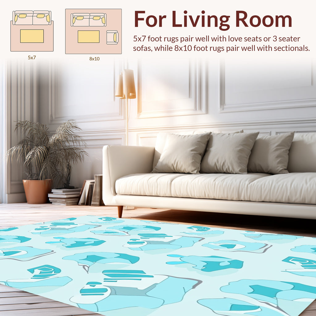Abstract Blue Ice Form Pattern Rug