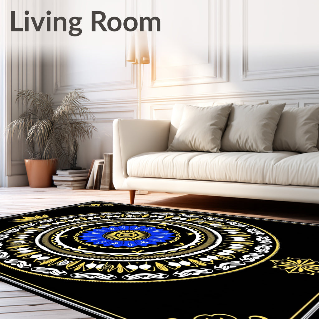 Royal Blue Gold Mandala Art Rug