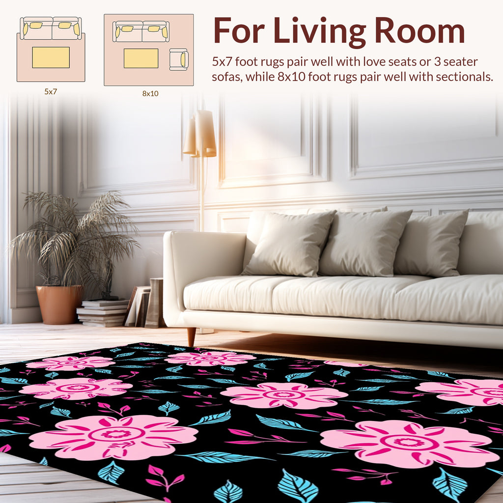 Pink Flower And Leaf Pattern Rug