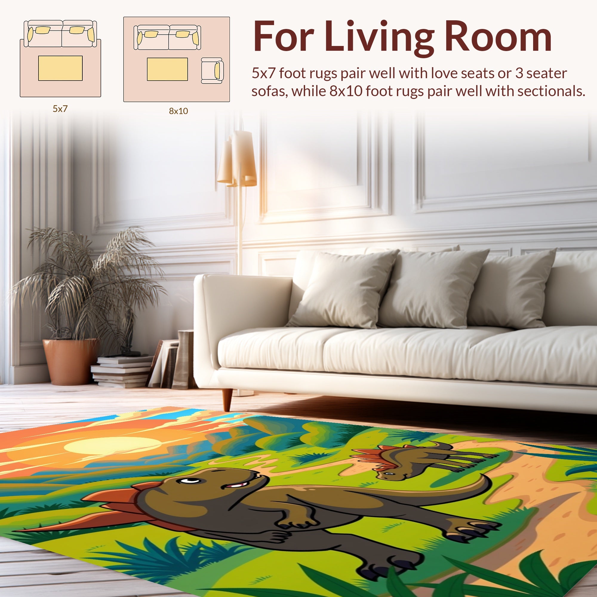 Cute Dinosaur Landscape Trail Design Rug