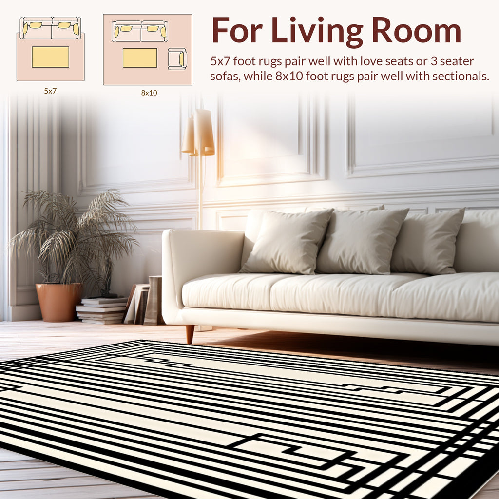Abstract Black Geometric Lines Rug