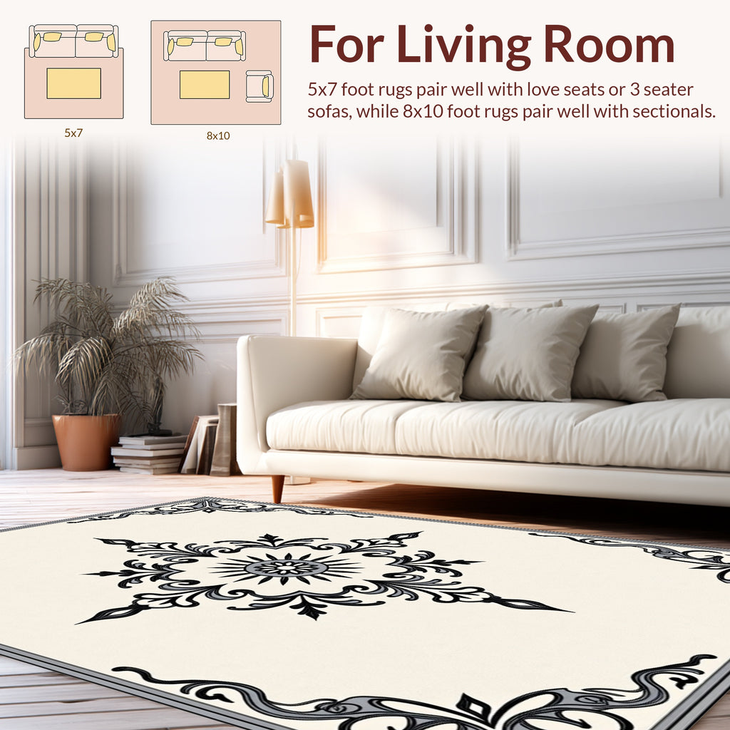 Ornate Sunburst Scrollwork Design Rug