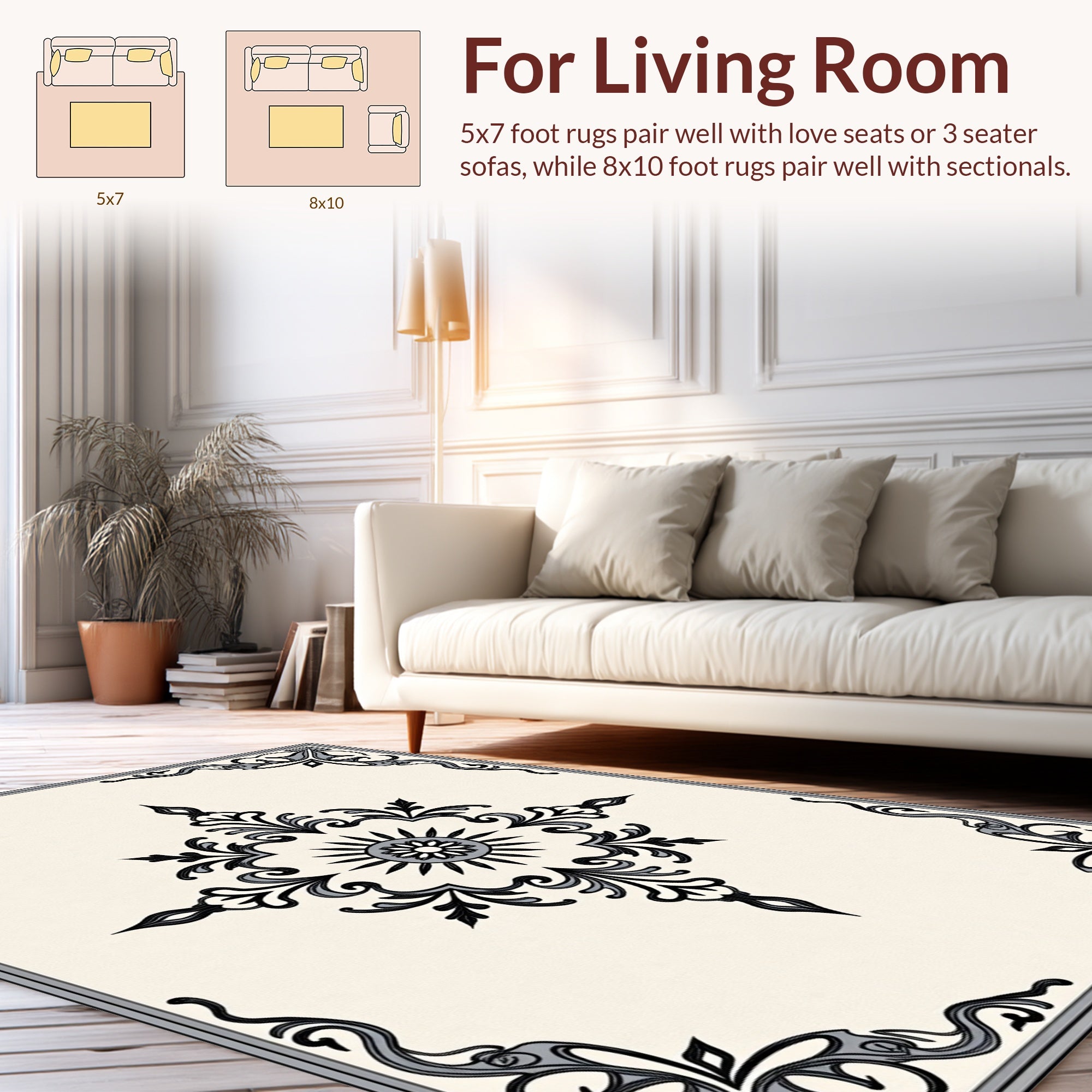 Ornate Sunburst Scrollwork Design Rug