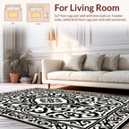 Classic Black White Floral Pattern Rug