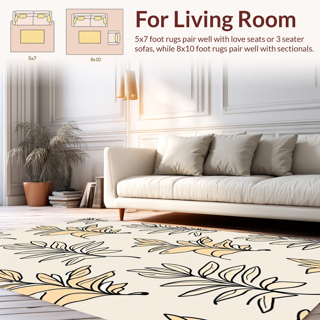 Botanical Line Art Beige Pattern Design Rug