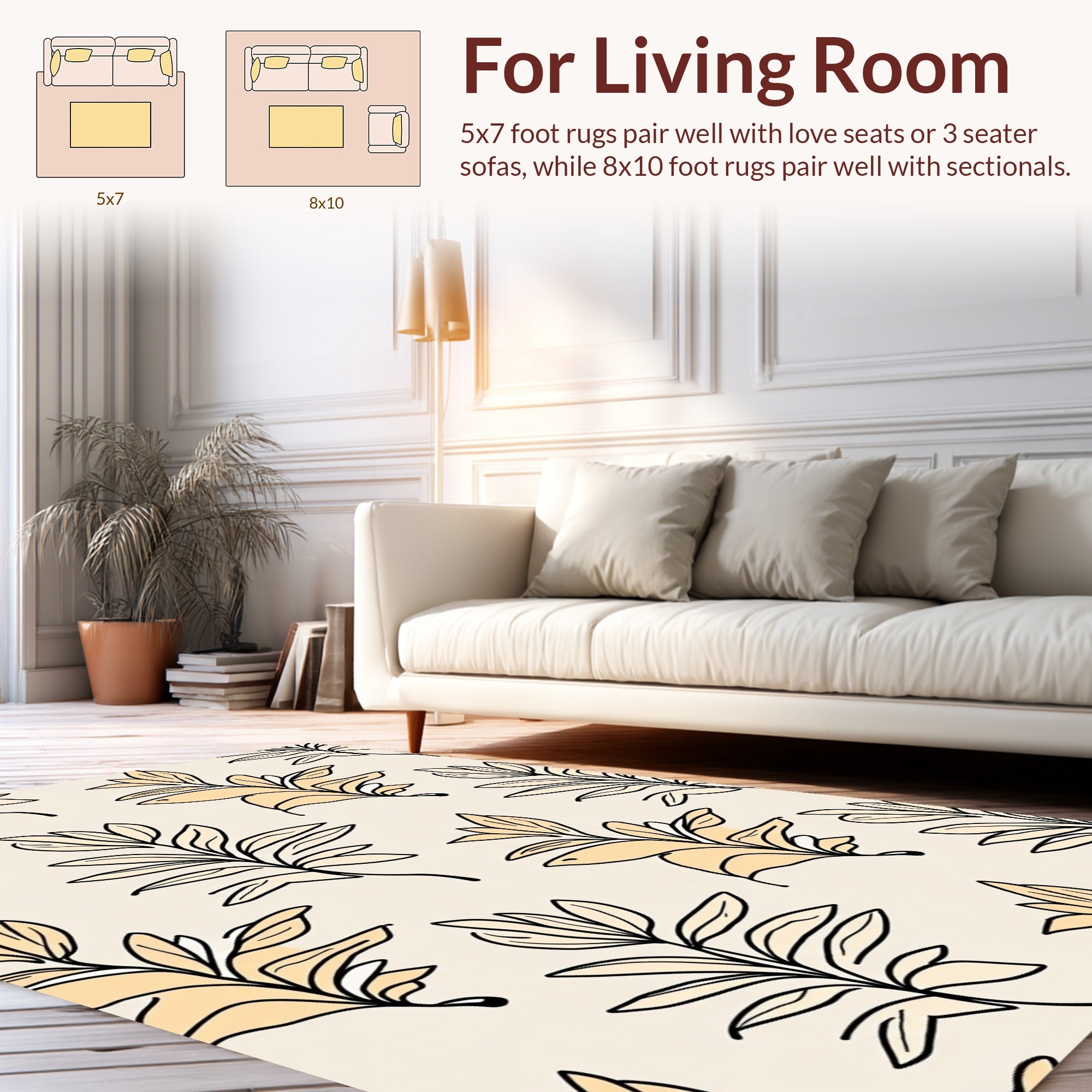Botanical Line Art Beige Pattern Design Rug