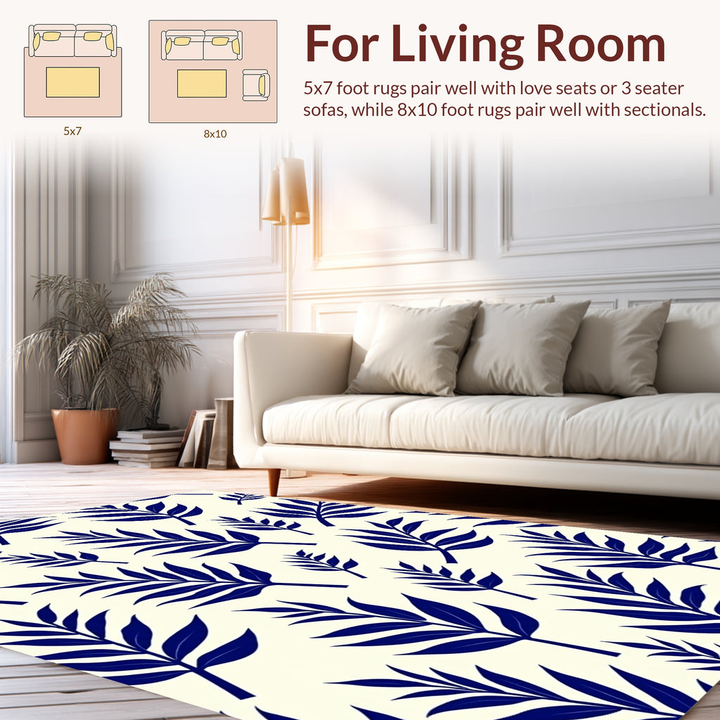 Deep Blue Leaf Pattern Design Rug