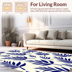 Deep Blue Leaf Pattern Design Rug