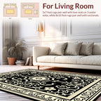 Ornate Black Cream Floral Pattern Rug