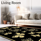 Golden Butterfly Garden Black Background Rug