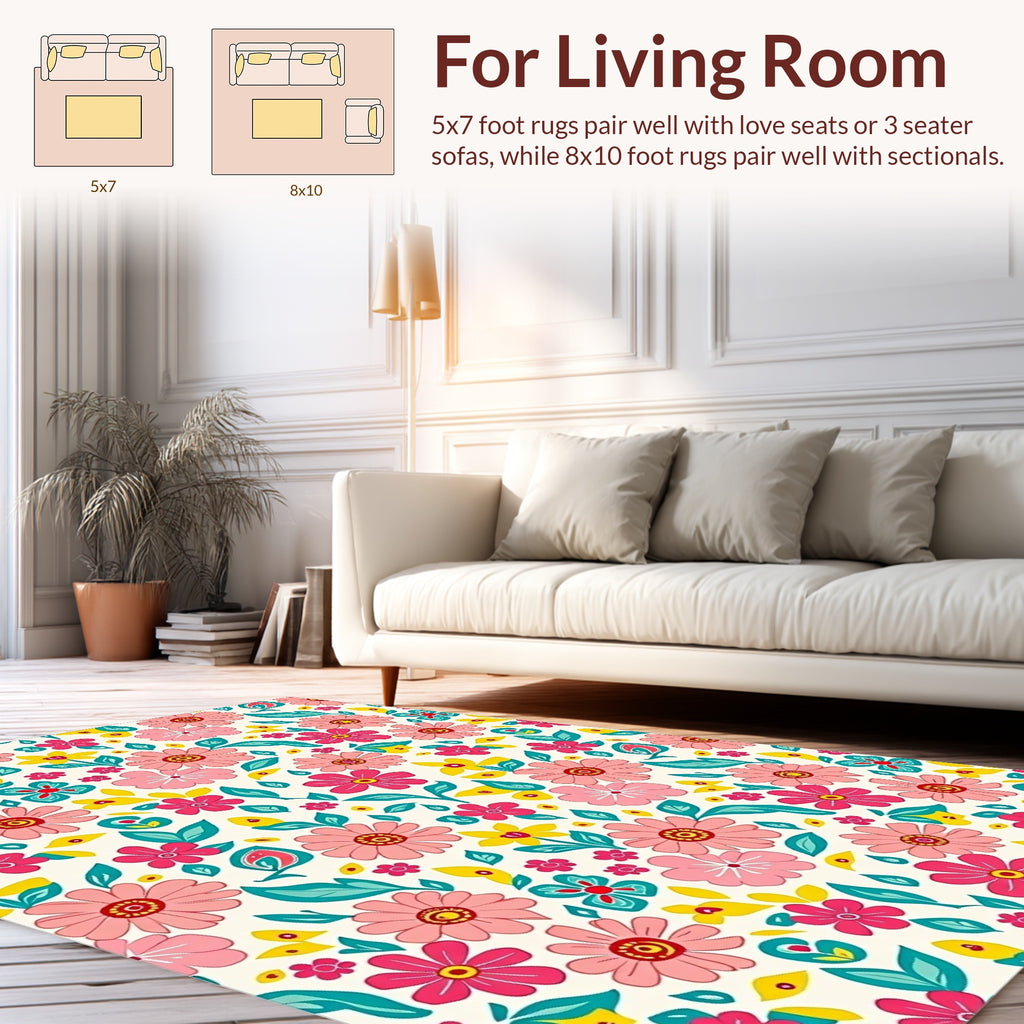 Mid Century Floral Pattern Rug