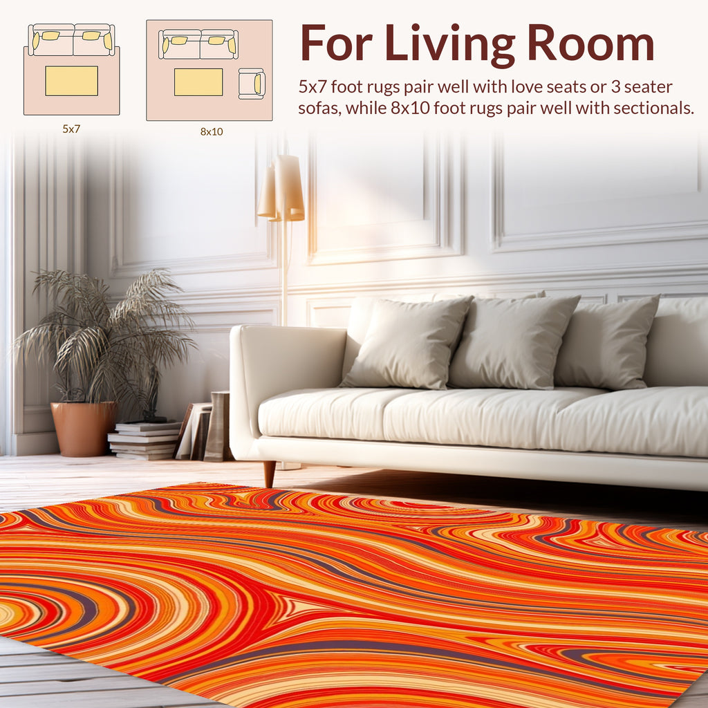 Vibrant Swirling Orange Stripes Rug