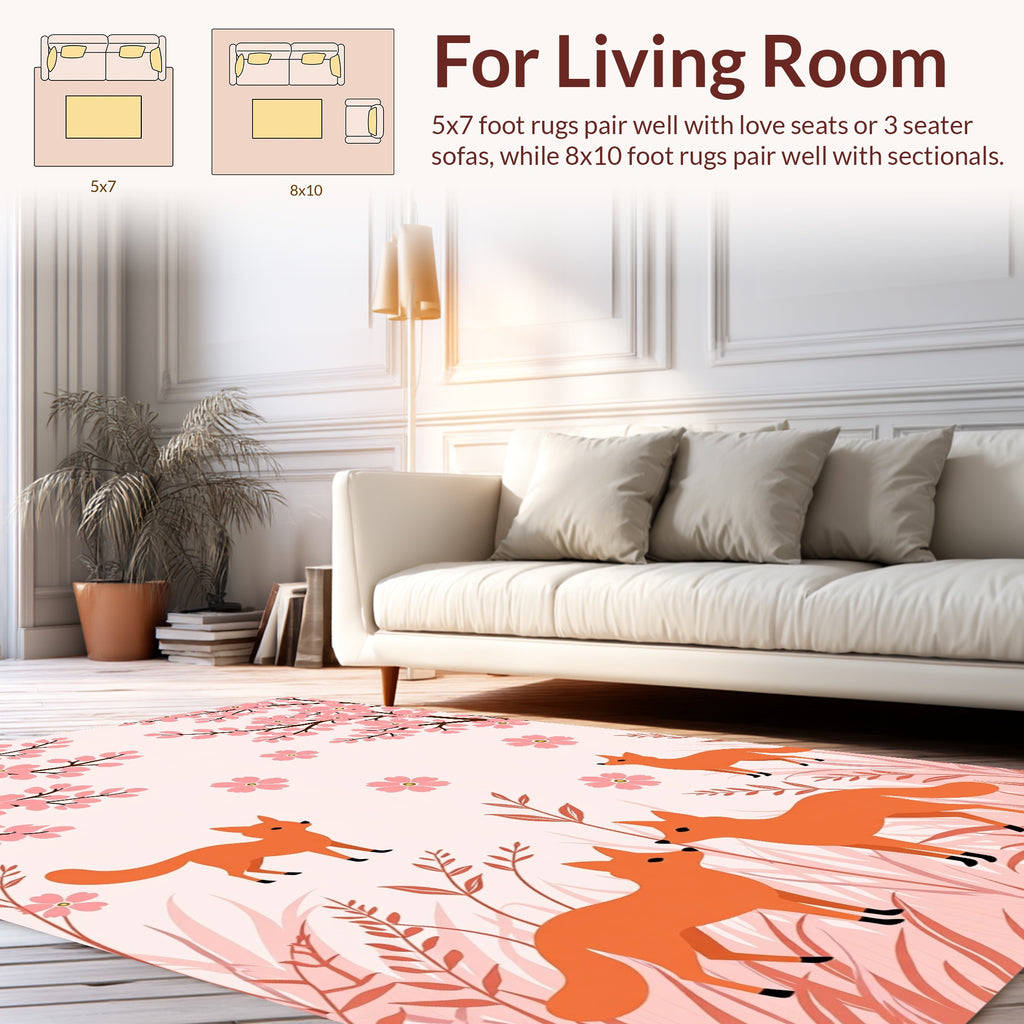 Whimsical Foxes Among Cherry Blossoms Rug