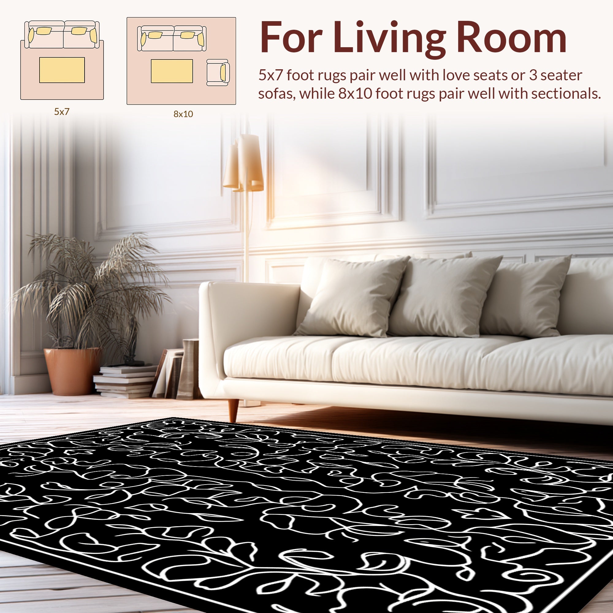 Symmetrical Line Art Floral Pattern Rug