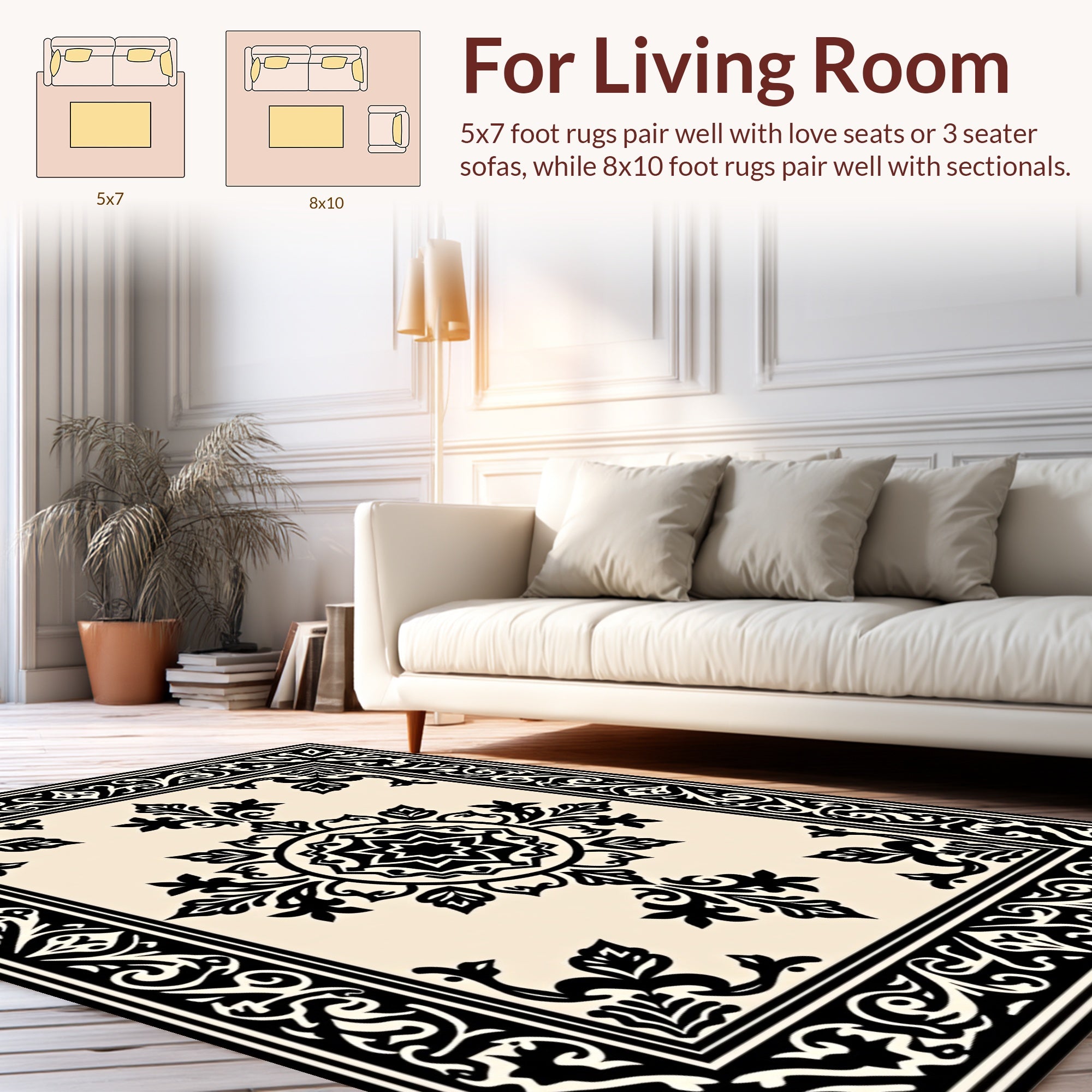 Classic Black Cream Ornate Floral Rug
