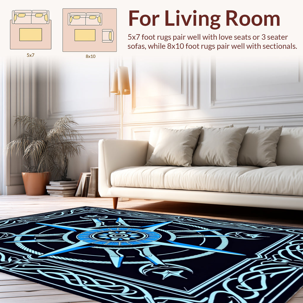 Nautical Compass Star Intertwined Frame Rug