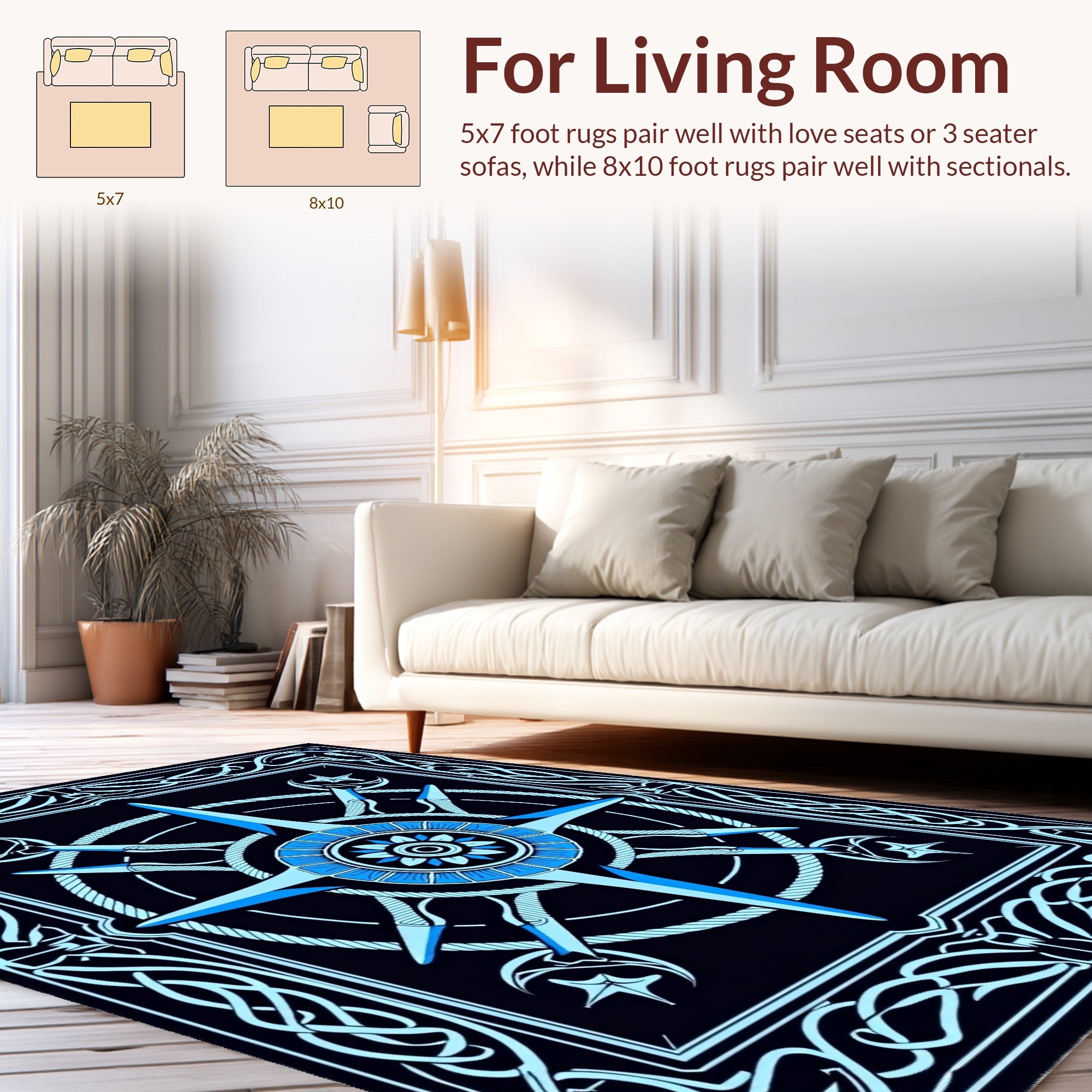 Nautical Compass Star Intertwined Frame Rug