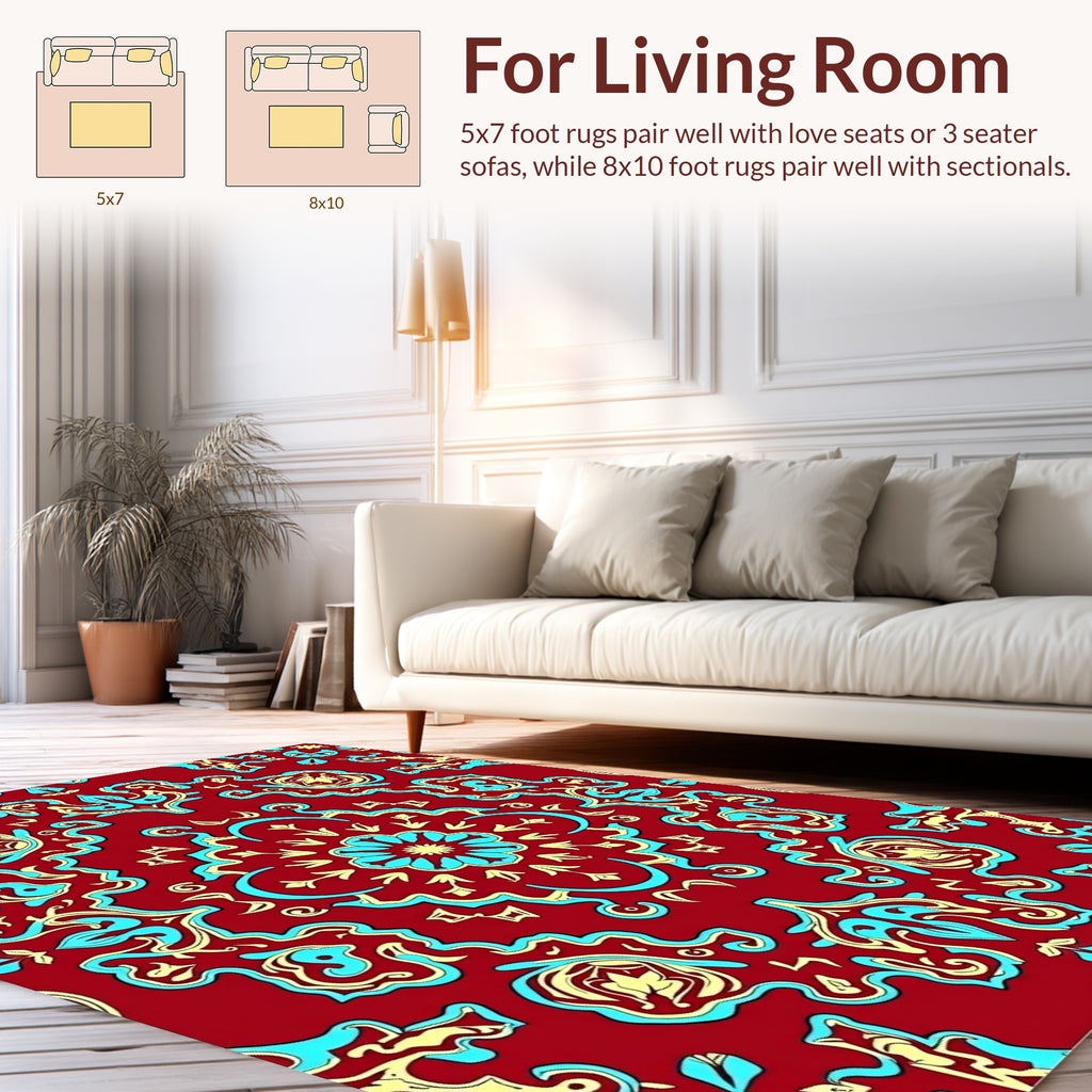Red Floral Medallion Pattern Rug