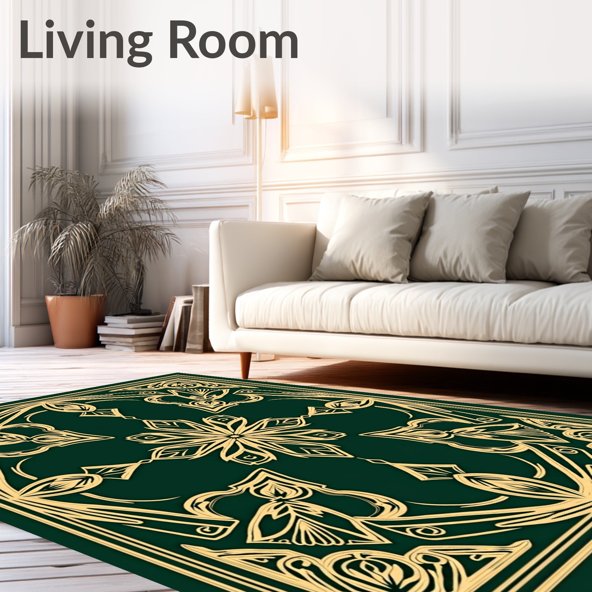Golden Emerald Art Nouveau Floral Rug