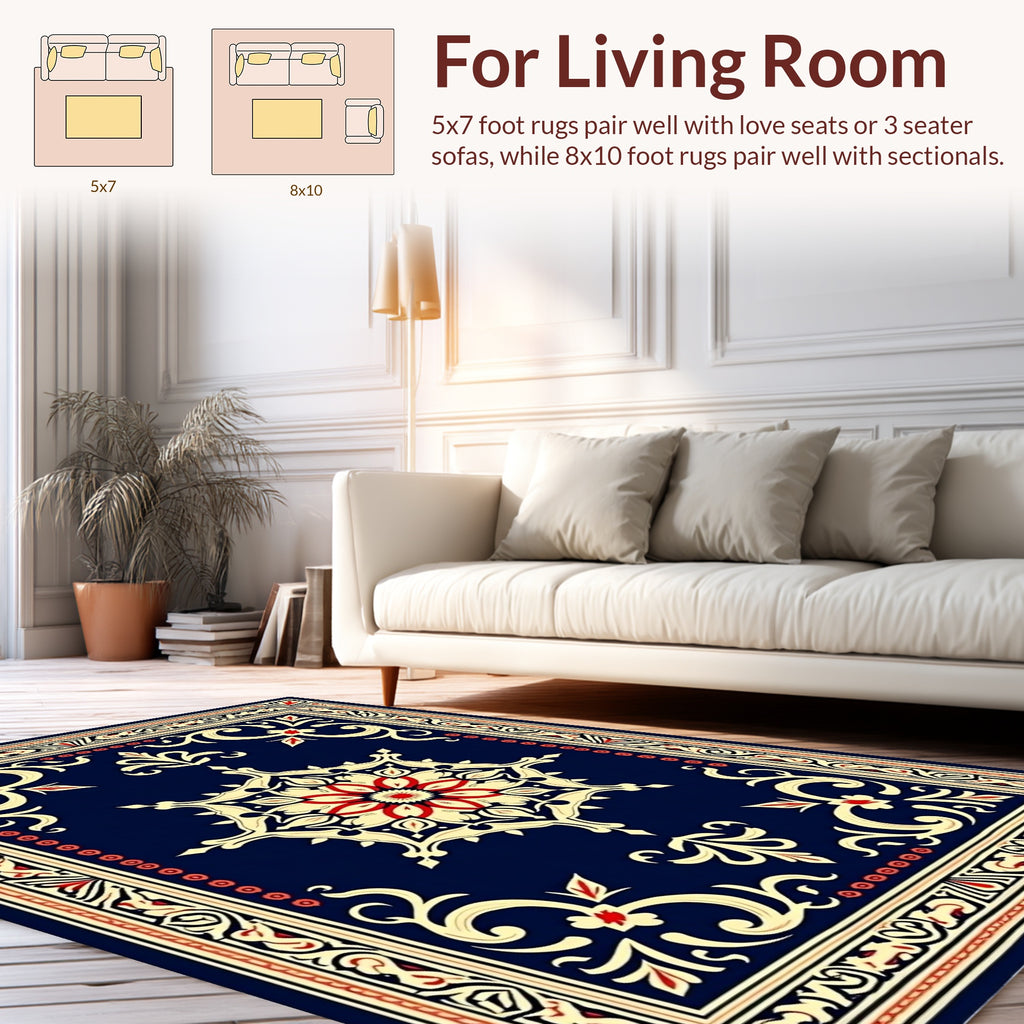 Navy Red Gold Medallion Classic Rug
