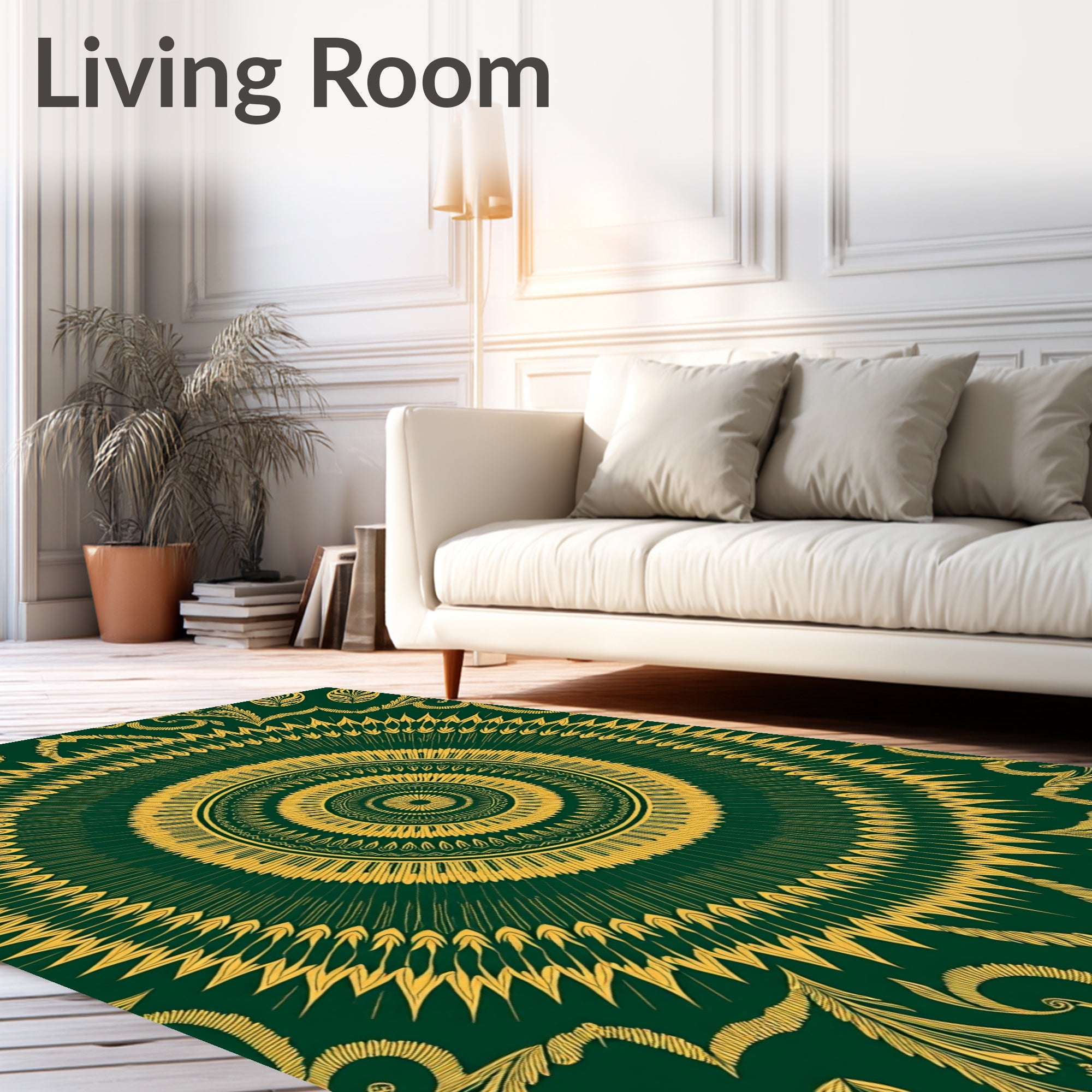 Emerald Gold Radiating Floral Medallion Rug