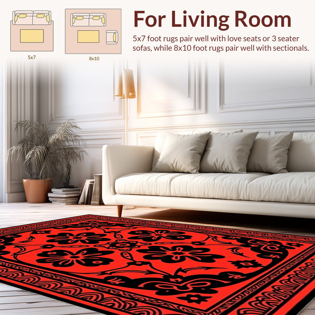 Bold Floral Border Pattern Rug
