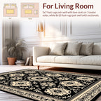 Classic Black Beige Floral Medallion Rug