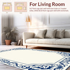 Ornate Blue Floral Scroll Border Design Rug