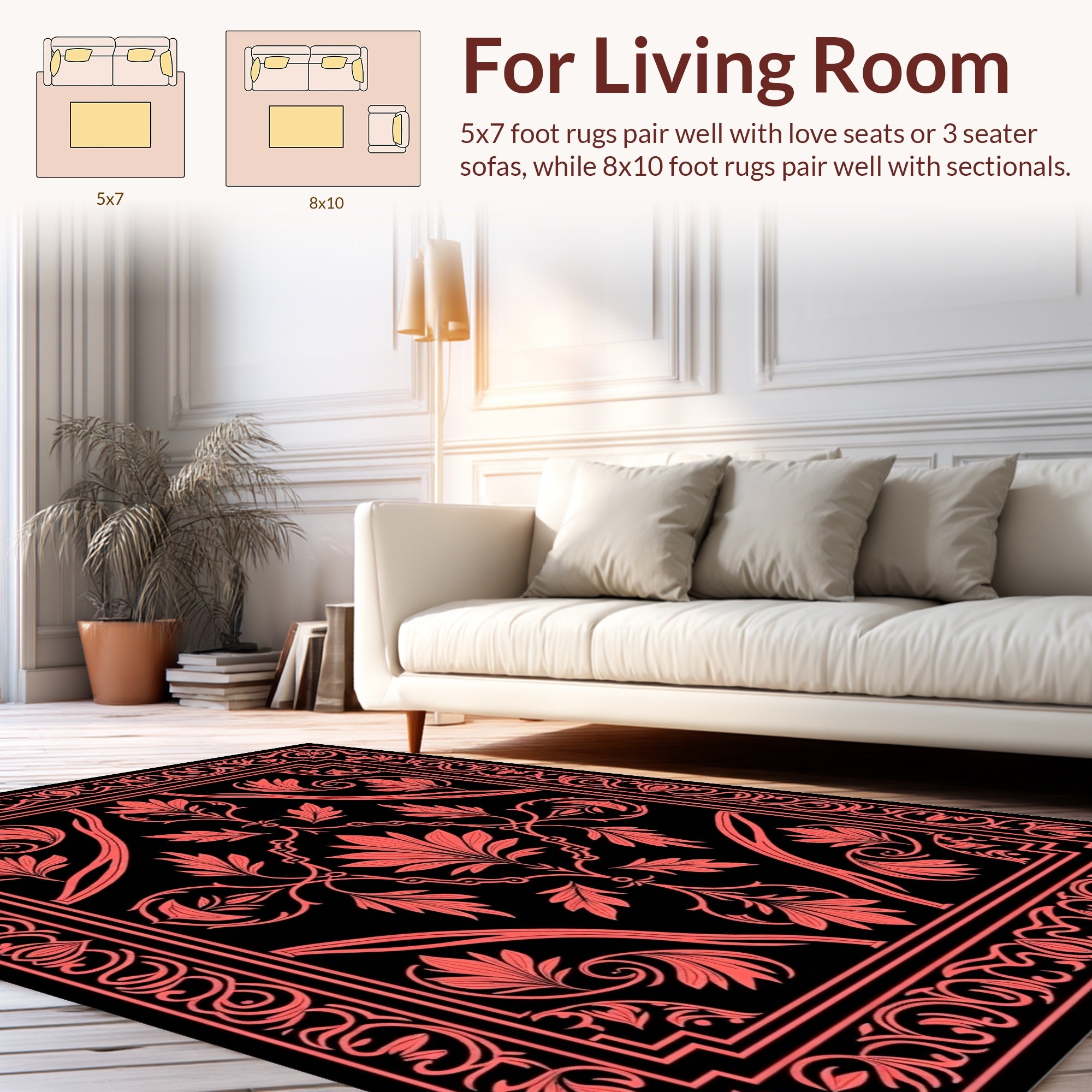 Floral Inlay Pattern With Border Rug