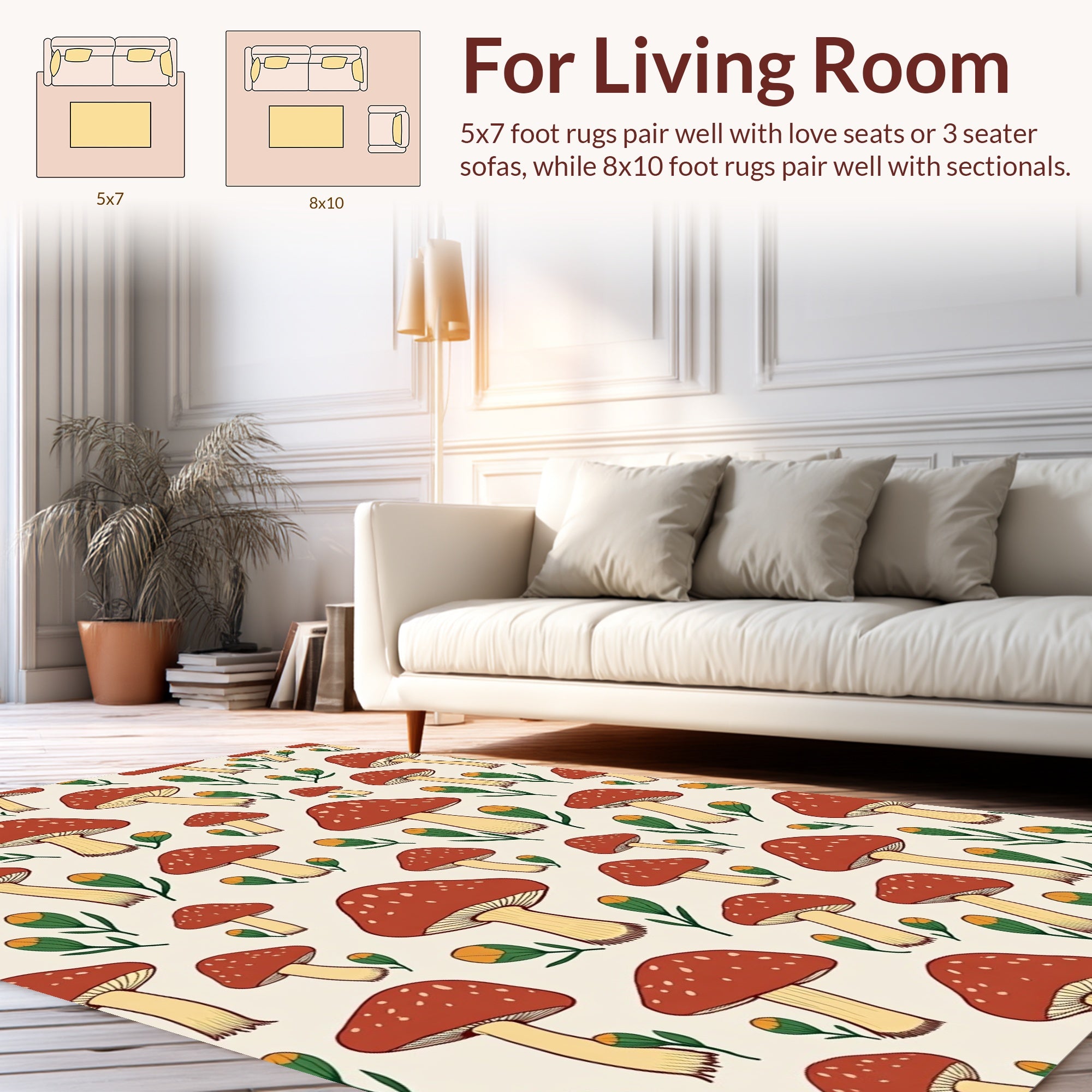 Whimsical Mushroom Bud Pattern Rug