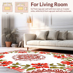 Red Floral Mandala and Leaf Pattern Rug