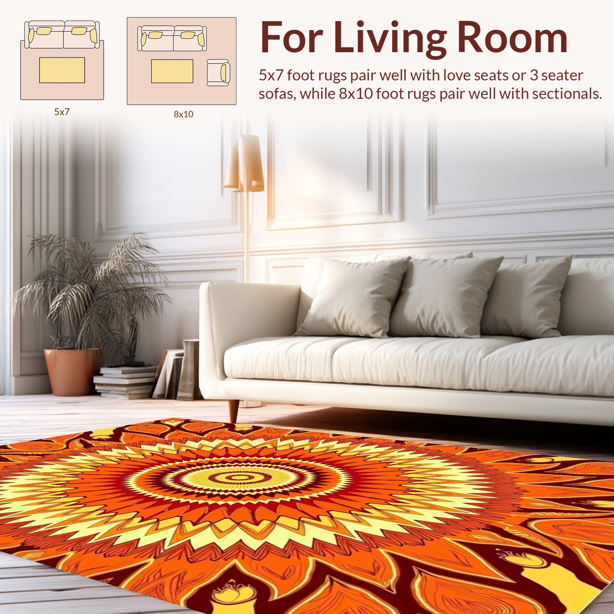 Warm Orange Sunburst Mandala Design Rug