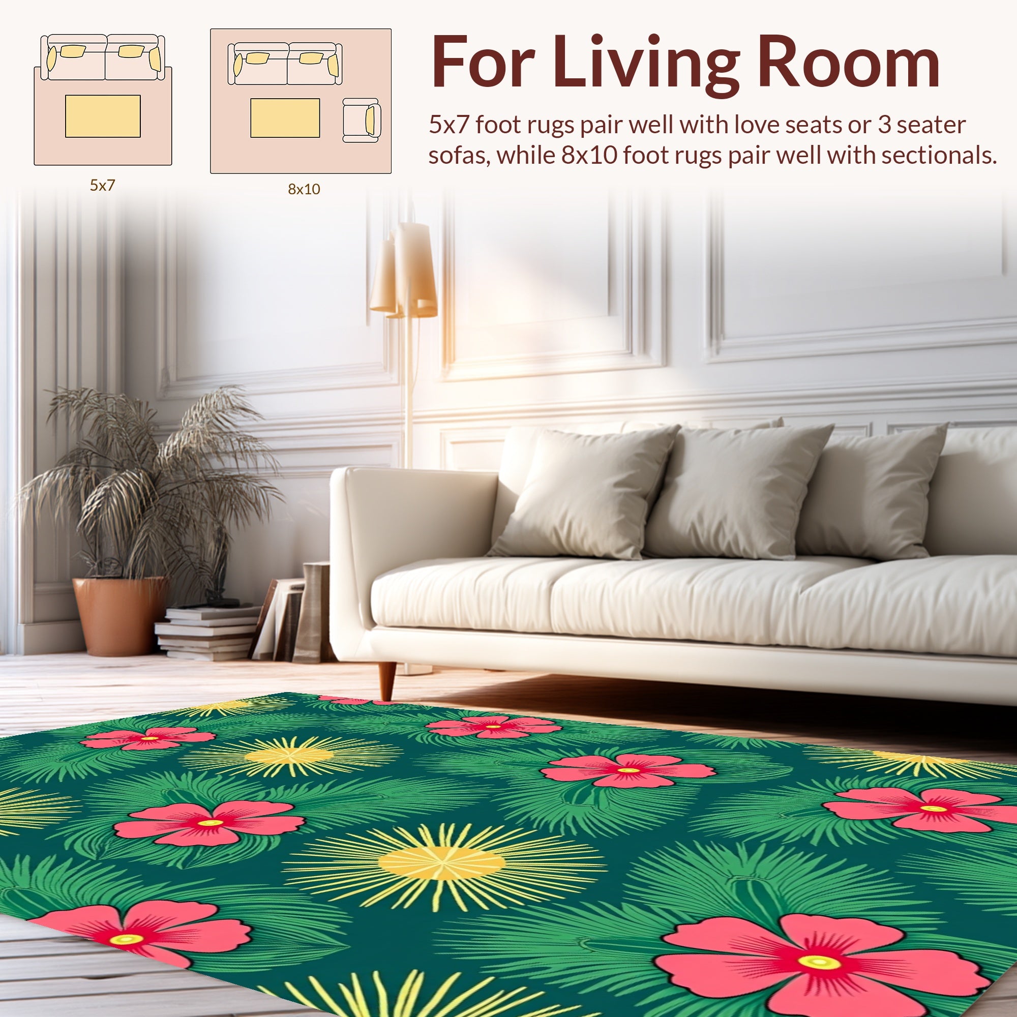 Tropical Floral And Leaf Pattern Rug