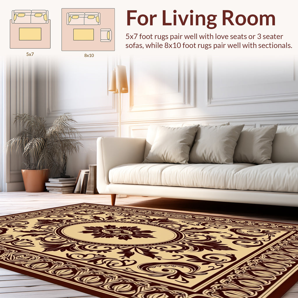 Ornate Brown Floral Medallion Pattern Rug