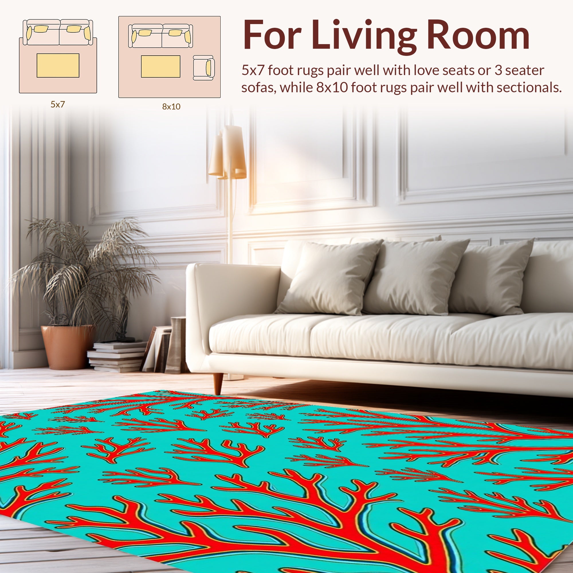 Red Coral Branches Pattern Rug