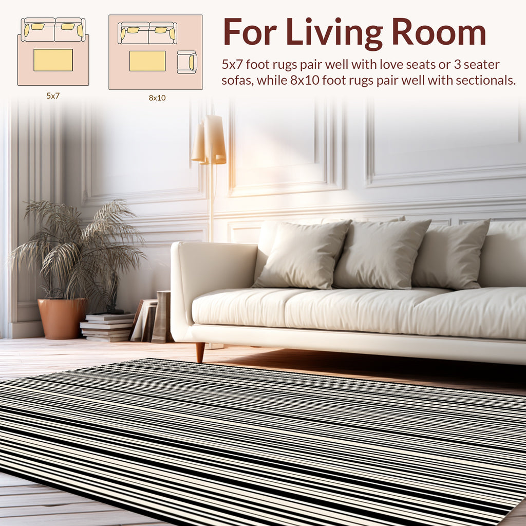 Minimalist Black White Stripe Pattern Rug