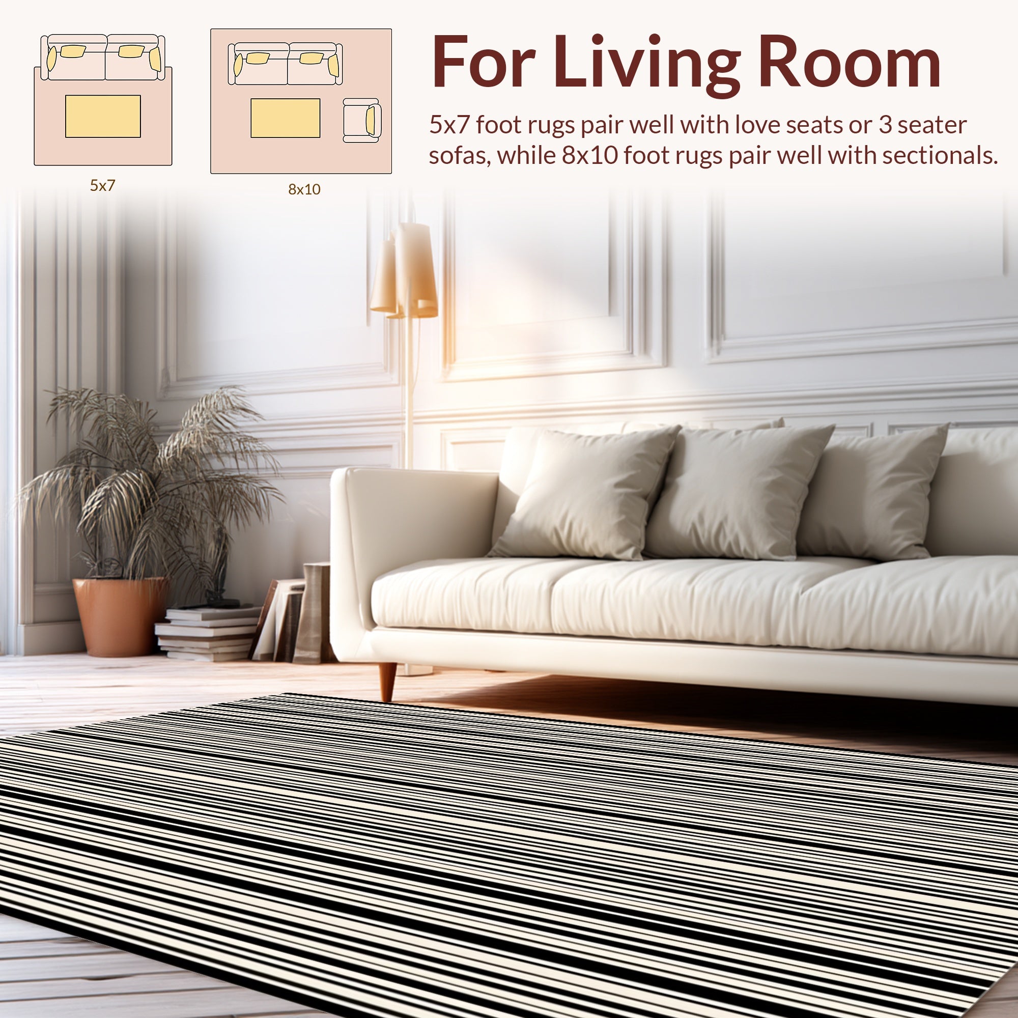 Minimalist Black White Stripe Pattern Rug