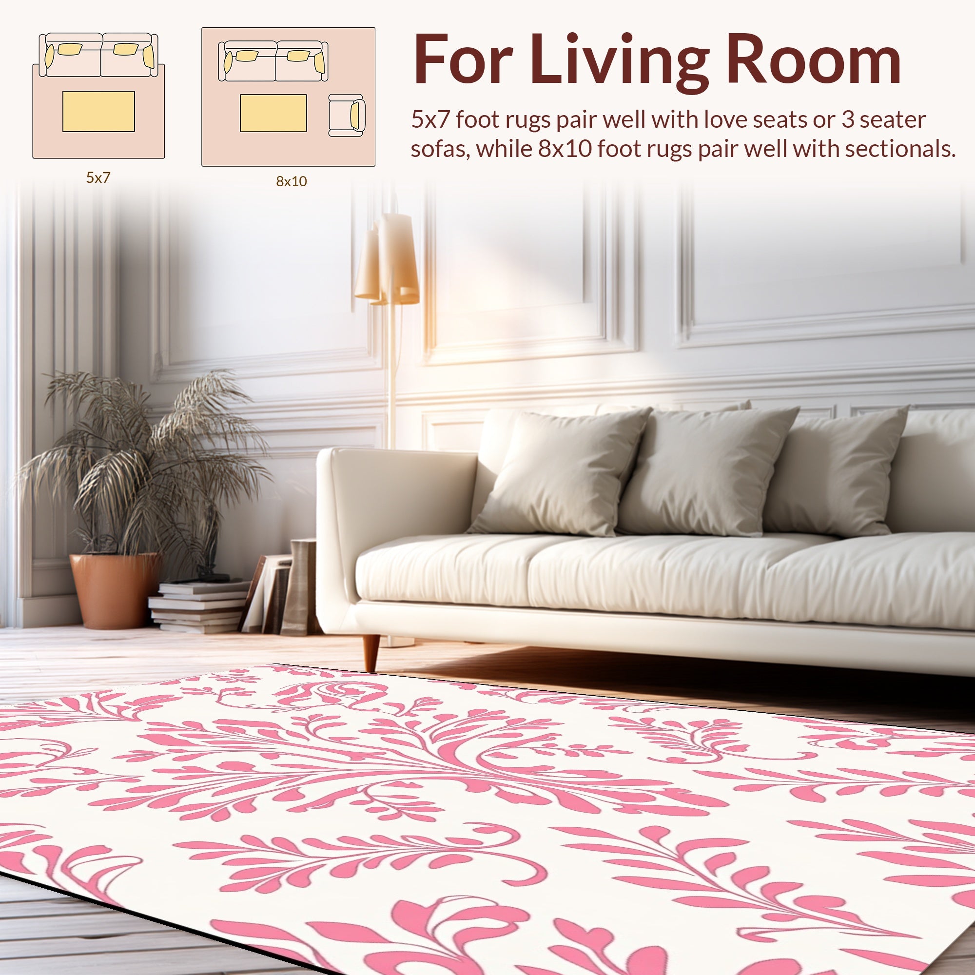 Ornate Pink Floral Damask Design Rug