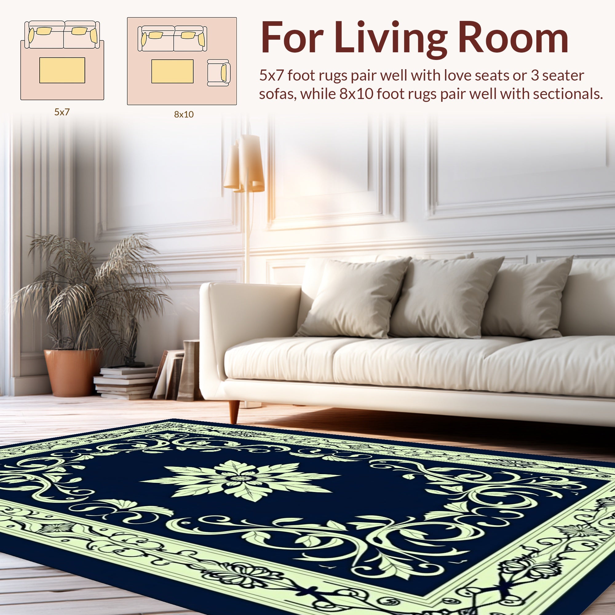 Elegant Floral Bordered Cream Design Rug