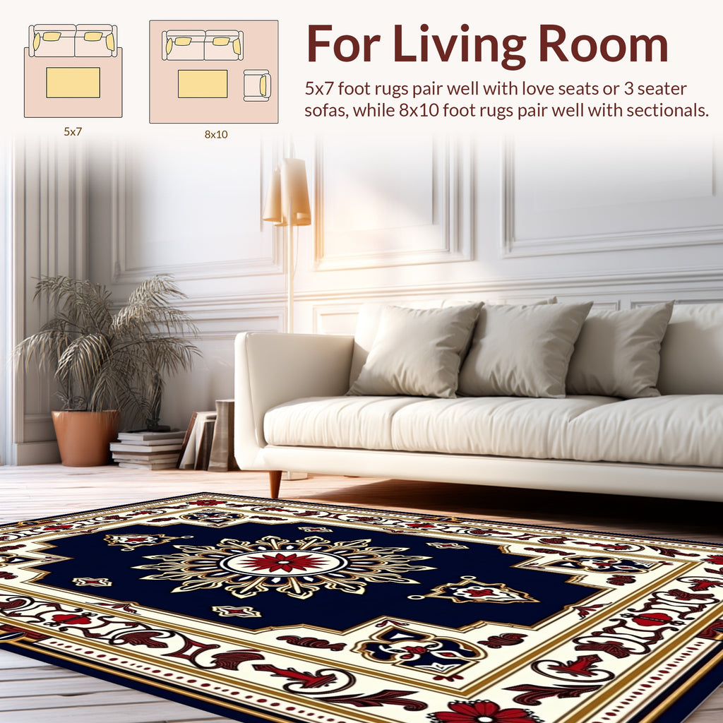 Rich Navy Red Gold Central Medallion Rug