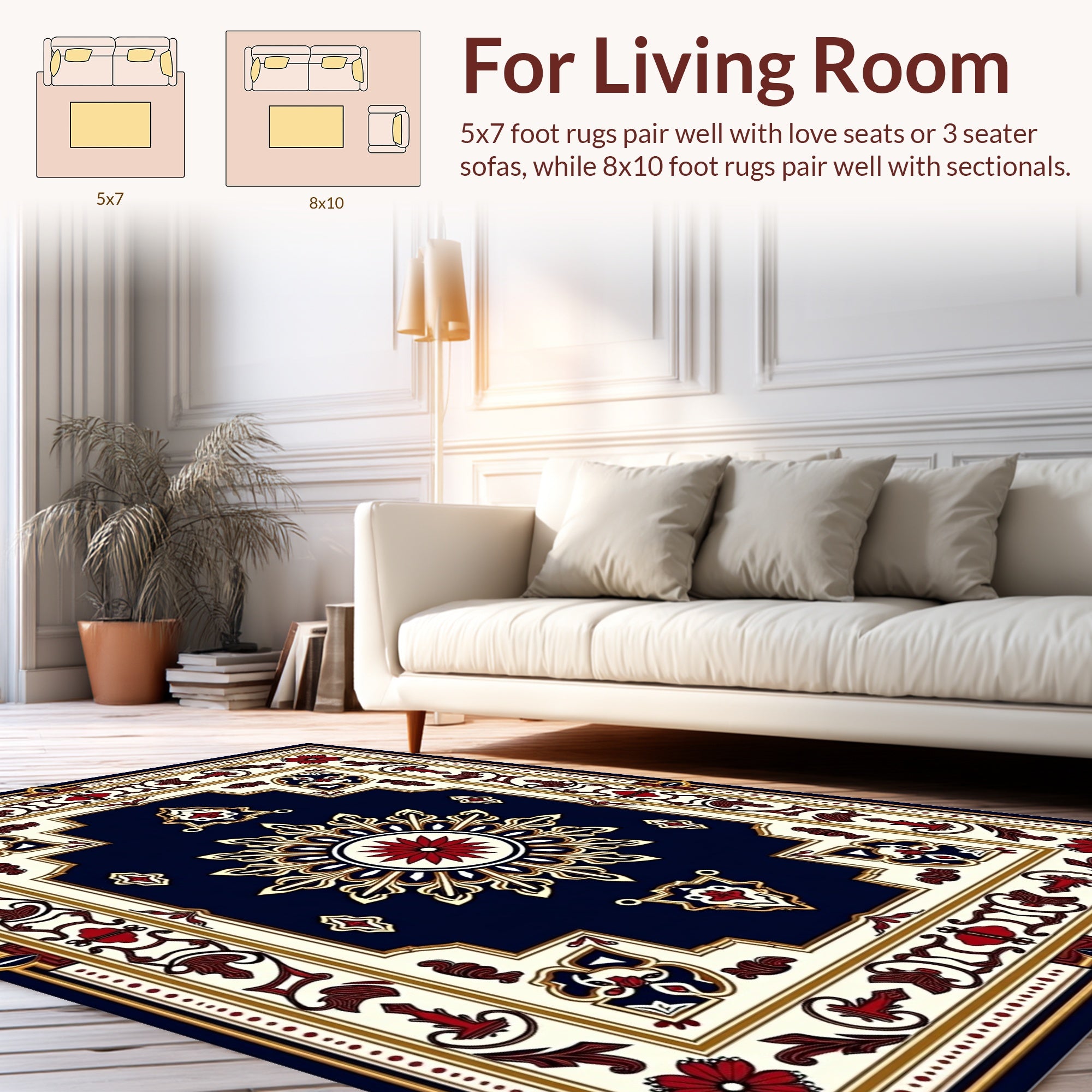 Rich Navy Red Gold Central Medallion Rug