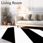 Bold Black White Diagonal Stripes Rug