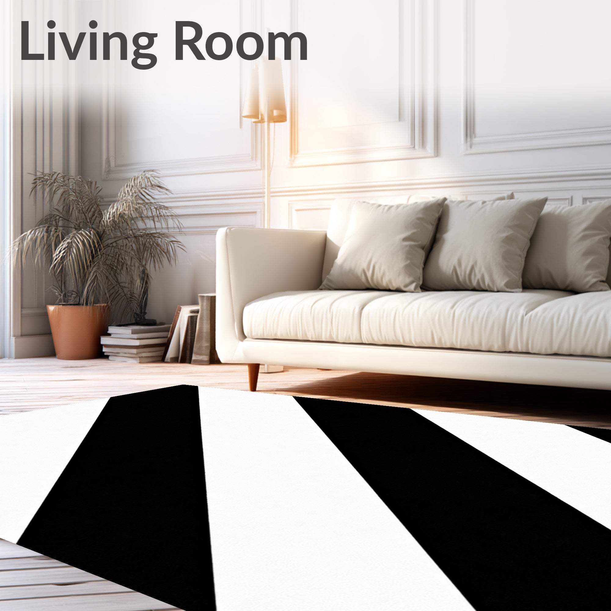 Bold Black White Diagonal Stripes Rug
