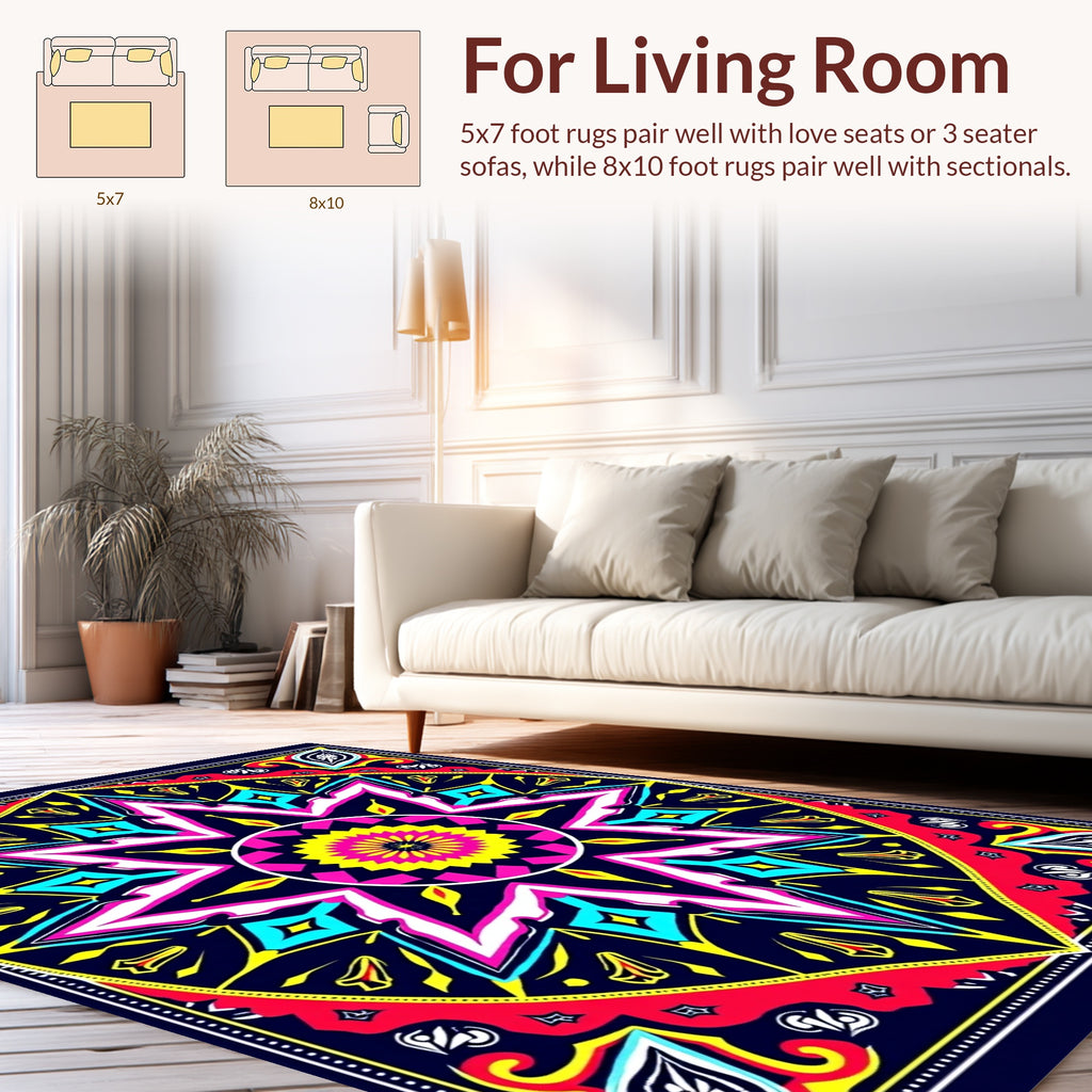 Vibrant Starburst With Geometric Accents Rug