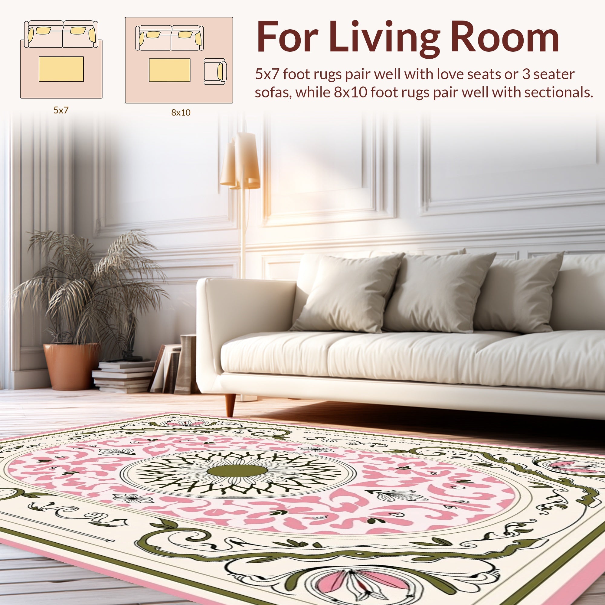 Art Nouveau Floral Cream Pink Rug