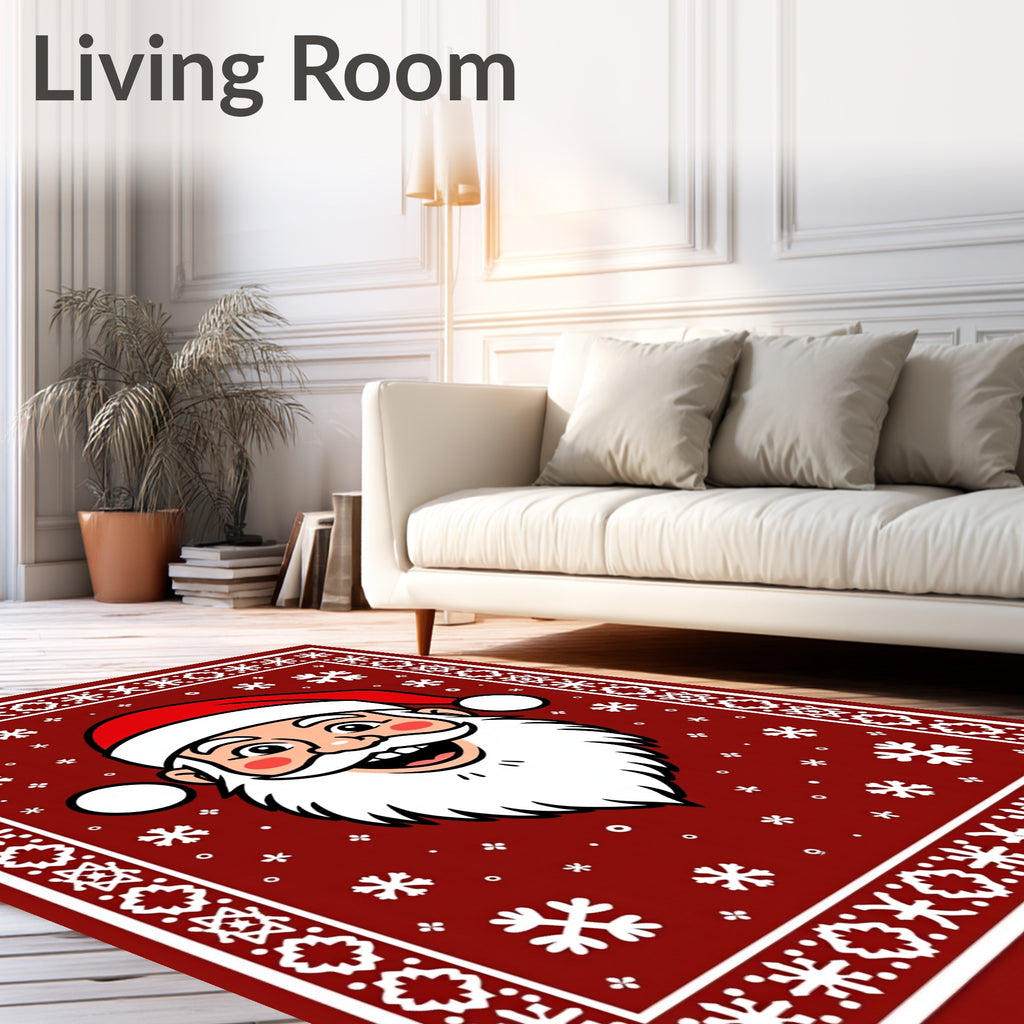 Festive Red Santa Claus Snowflake Border Rug
