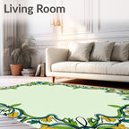 Green Yellow Floral Swirl Border Rug