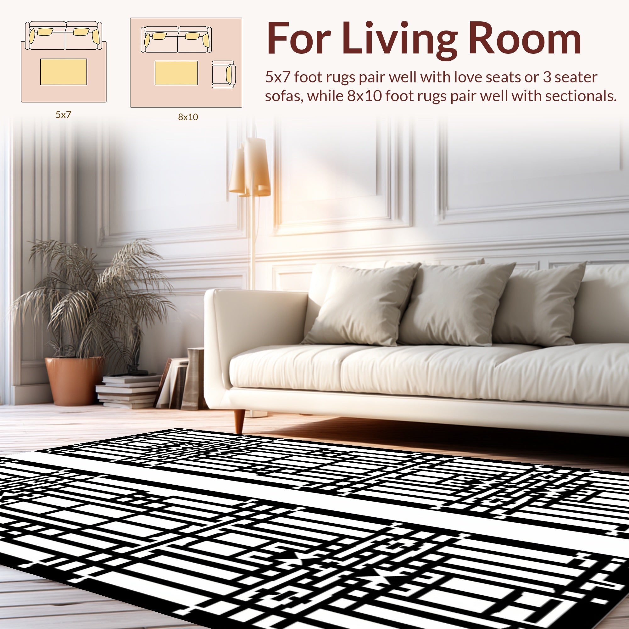 Black White Geometric Art Deco Rug