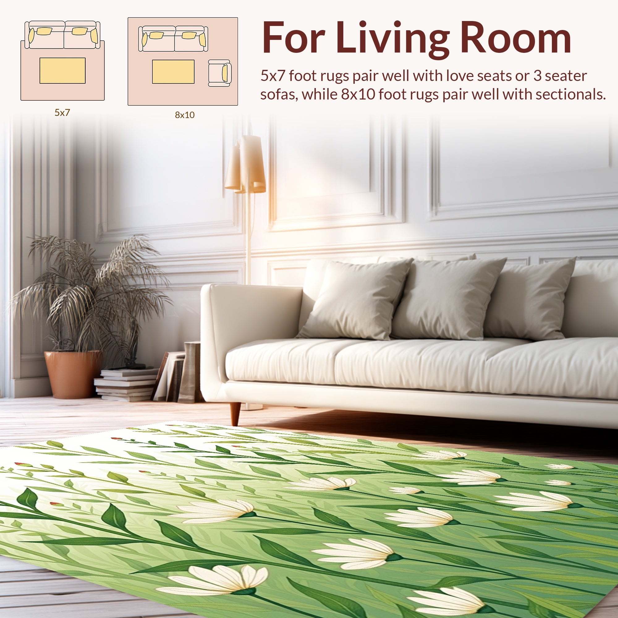 Delicate Floral And Greenery Pattern Rug