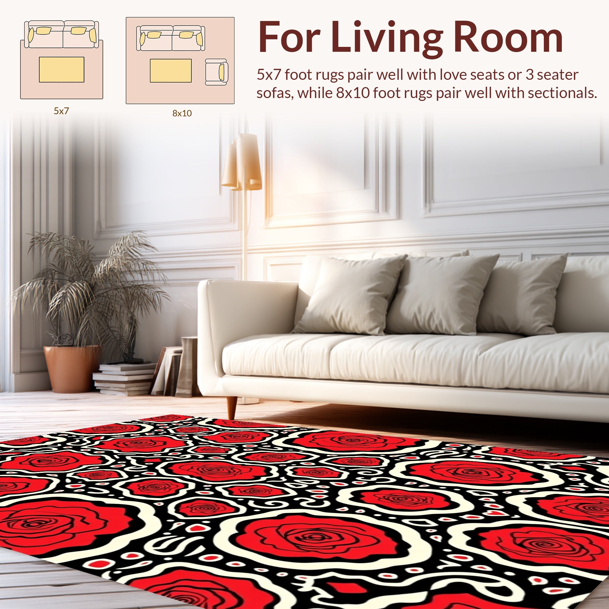 Bold Red Rose Patterned Design Rug